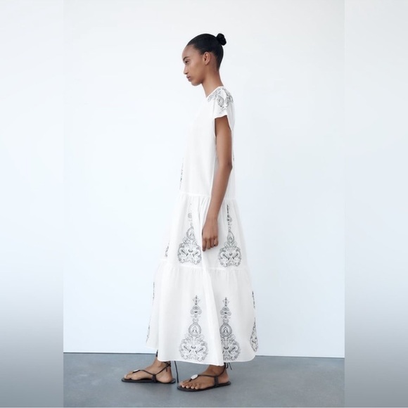 ZARA EMBROIDERED MIDI DRESS - Picture 3 of 8